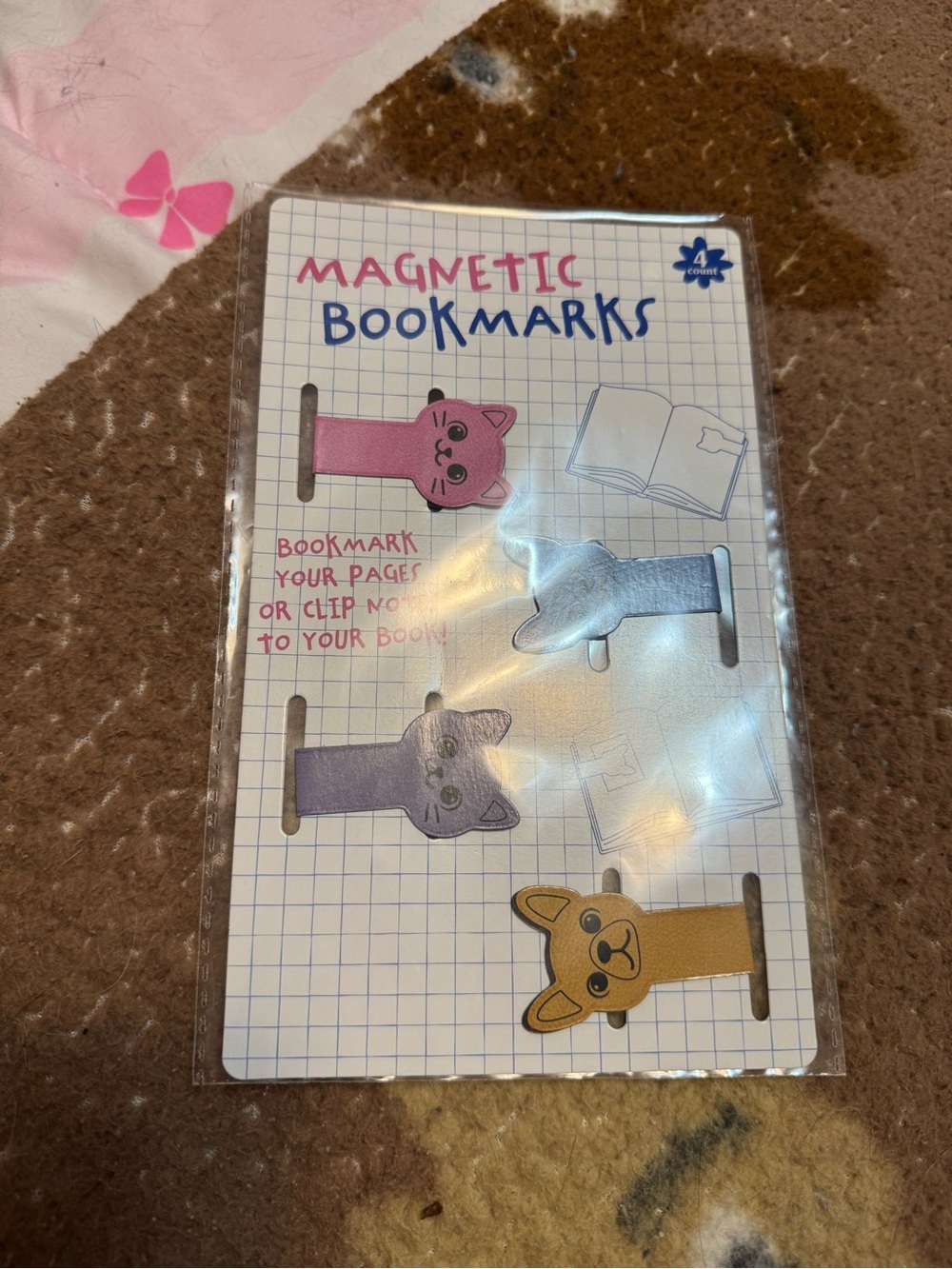 ‼️free with order‼️ Magnetic Cat & Dog Bookmarks - Pink, Blue, Purple, Brown